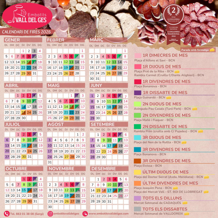 Calendari Embotits Vall del Ges 2026